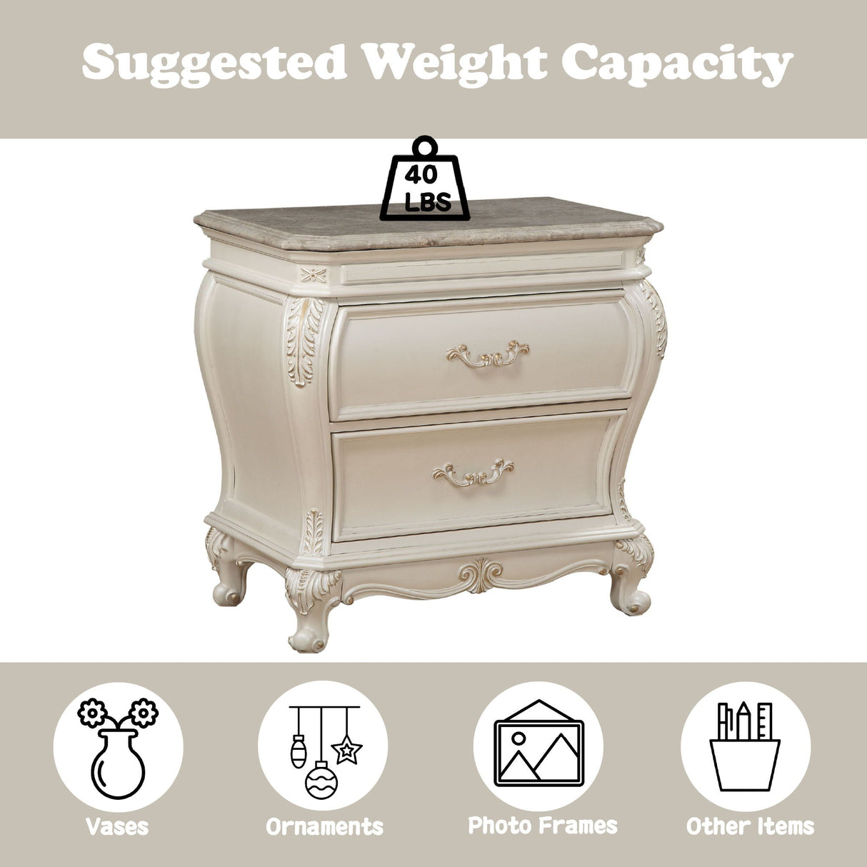 Chantelle - Nightstand With Granite Top - White by Couch.com
