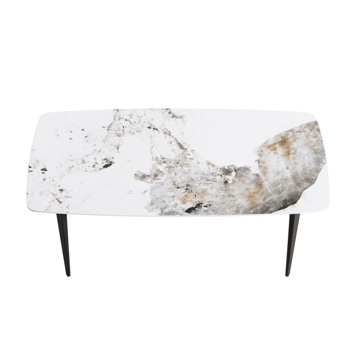 70.87" Modern Artificial Stone Pandora White Curved Black Metal Leg Dining Table - Antique White by Couch.com