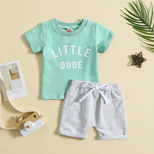 Children's Clothing Round Neck Letter Print Top Two-piece Set