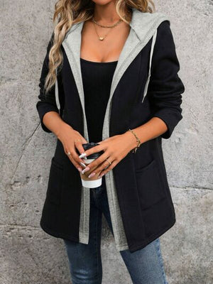 Simple Classic Drawstring Long Sleeve Hooded Jacket – Casual & Comfortable Lightweight Outerwear
