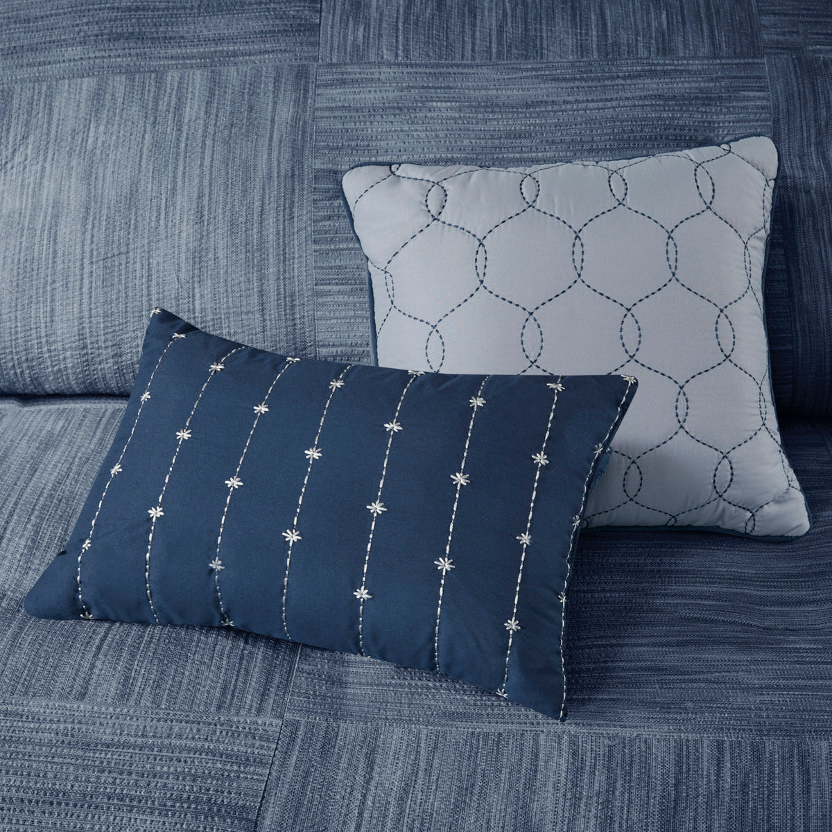 7 Piece Printed Seersucker Comforter Set Navy Queen