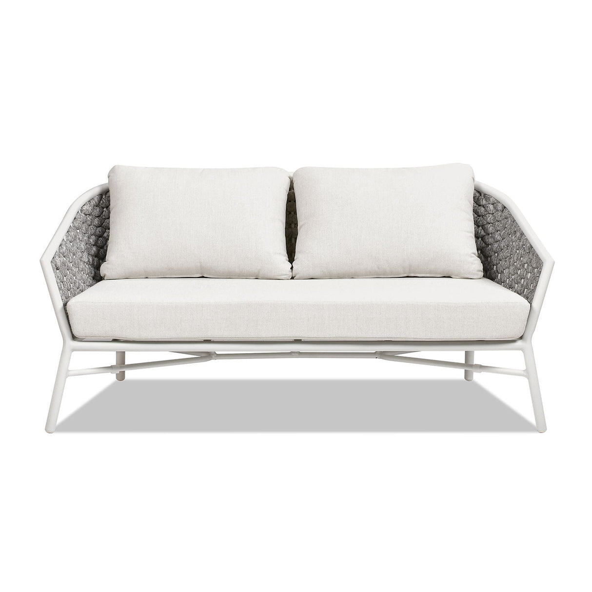 Couch.com Rowan Rope Barrel Back Patio Conversation Loveseat Sofa Optic White, Durable Design, Fabric Construction, White Finish by Couch.com