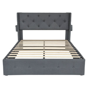 Modern Queen Size Bed Frame With Storage, Wingback Headboard, USB Ports - Dark Gray by Couch.com