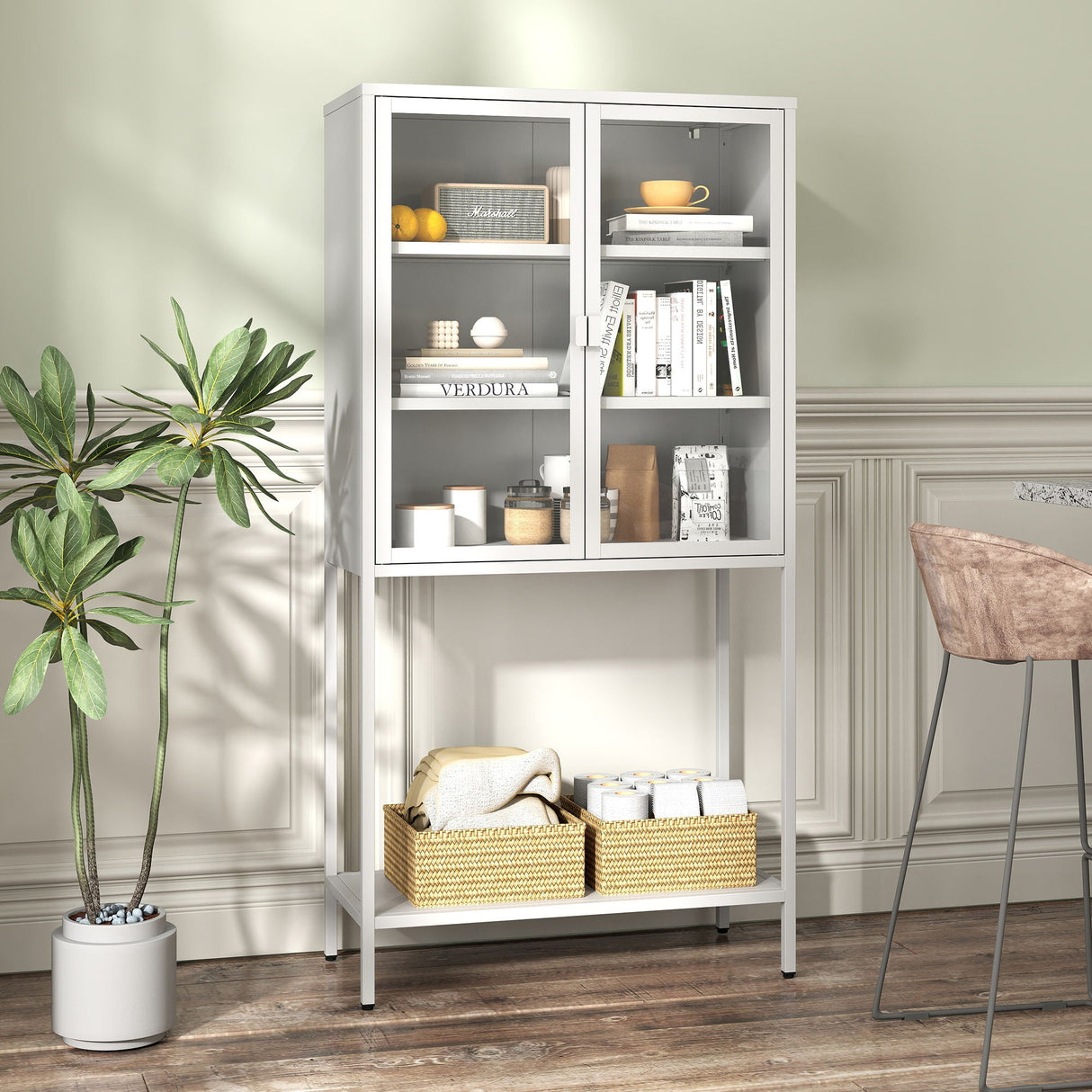 Heavy Duty Metal Storage Cabinet, Display Storage Cabinet With Glass Doors And 2 Adjustable Shelves, Tall Bookcase Modern Bookshelf Cabinet For Home Office, Living Room, Pantry by Couch.com