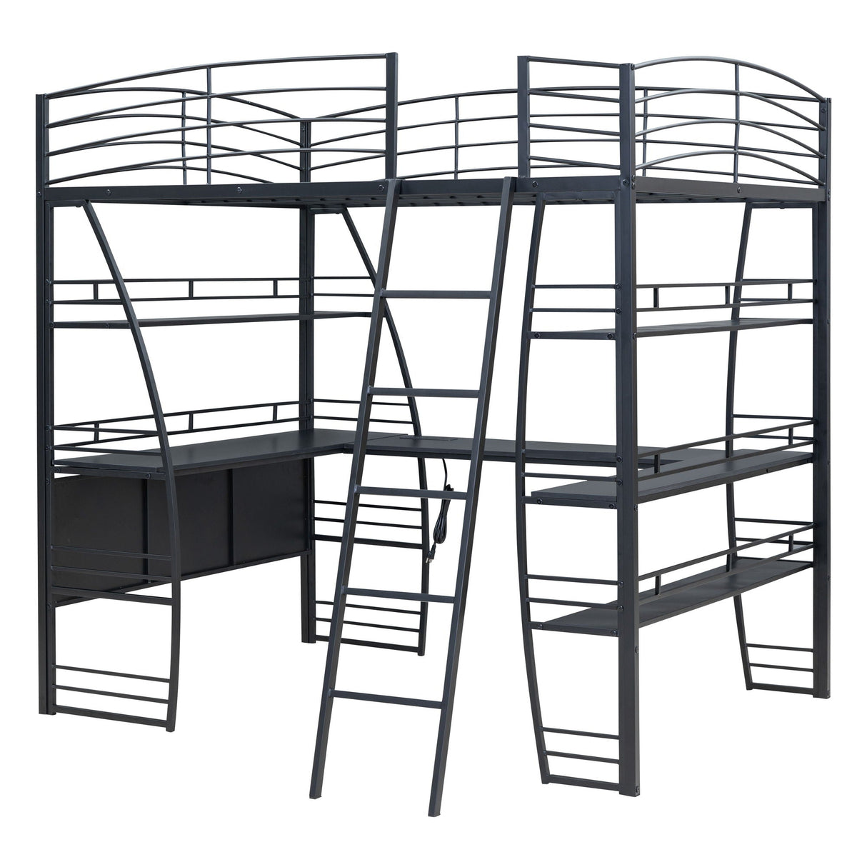 Loft Bed With 4 Layers Of Shelves And L-Shaped Desk, Stylish Metal Frame Bed With A Set Of Sockets, USB Ports And And Wireless Charging by Couch.com