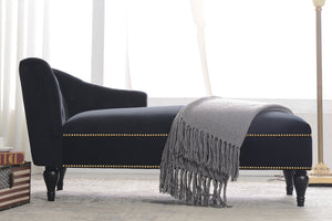 58" Velvet Chaise Lounge with Nailhead Trim and Solid Wood Legs
