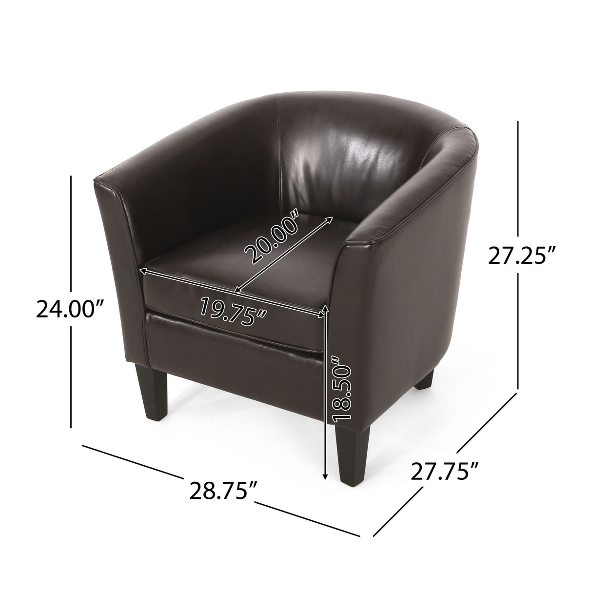 Faux Leather Club Chair With Curved Backrest - Brown by Couch.com