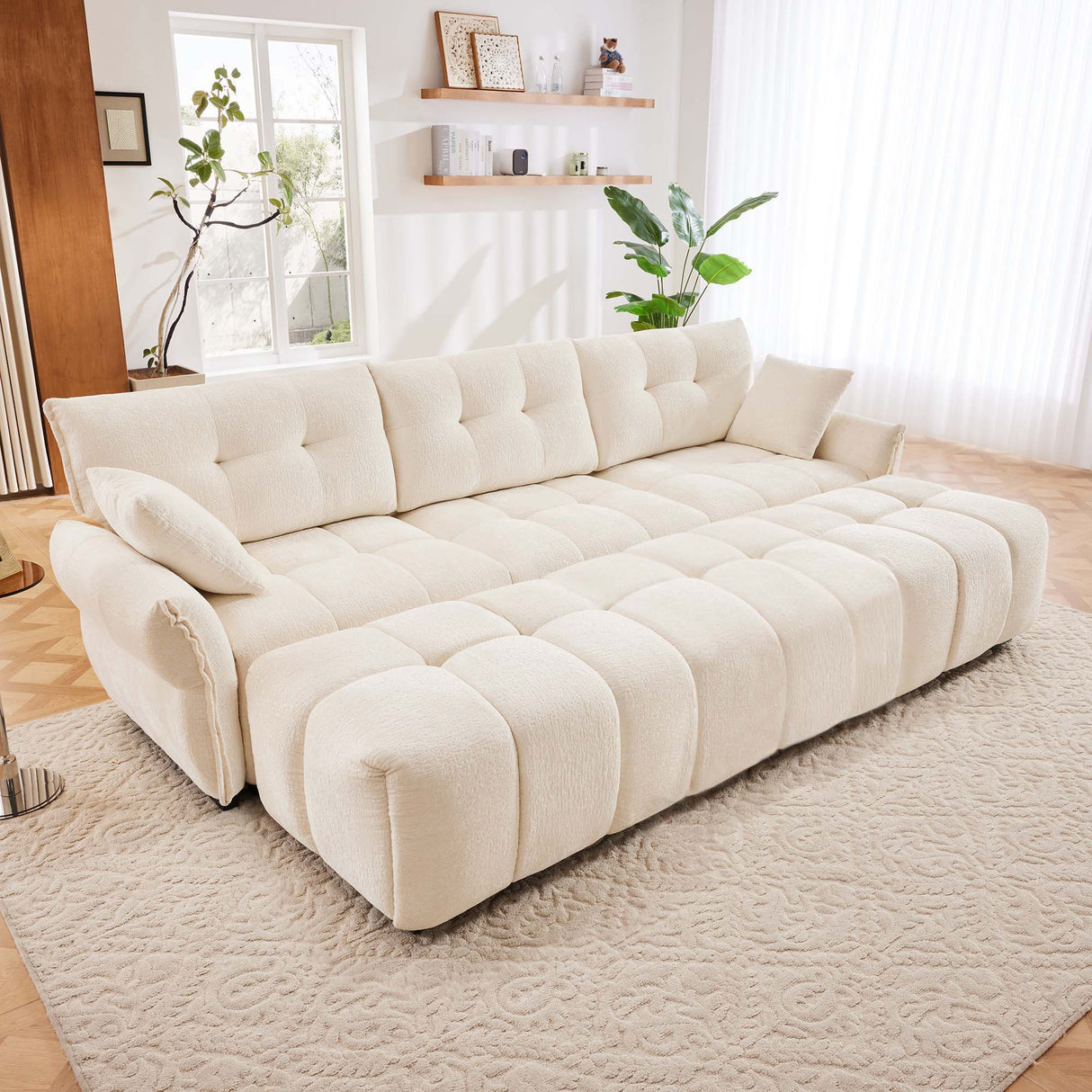 Elegant Sofa Set With Ottoman And Pillows, Textured Chenille, High Resilience Cushions by Couch.com