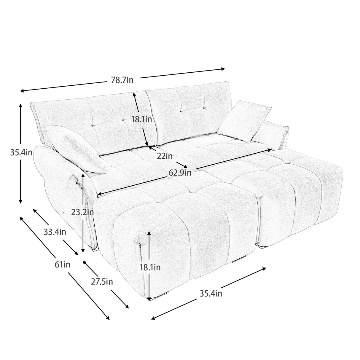 Elegant Sofa Set With Ottoman And Pillows, Textured Chenille, High Resilience Cushions by Couch.com
