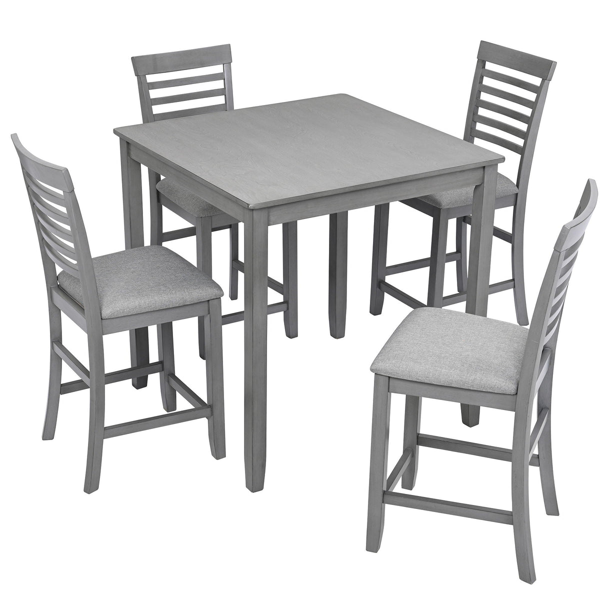 5 Piece Dining Table Set, Wooden Dining Square Table Set For 4, Counter Height Kitchen Table Set With Square Table And 4 Upholstered Chairs - Gray by Couch.com