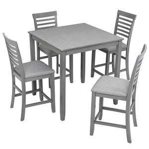 5 Piece Dining Table Set, Wooden Dining Square Table Set For 4, Counter Height Kitchen Table Set With Square Table And 4 Upholstered Chairs - Gray by Couch.com