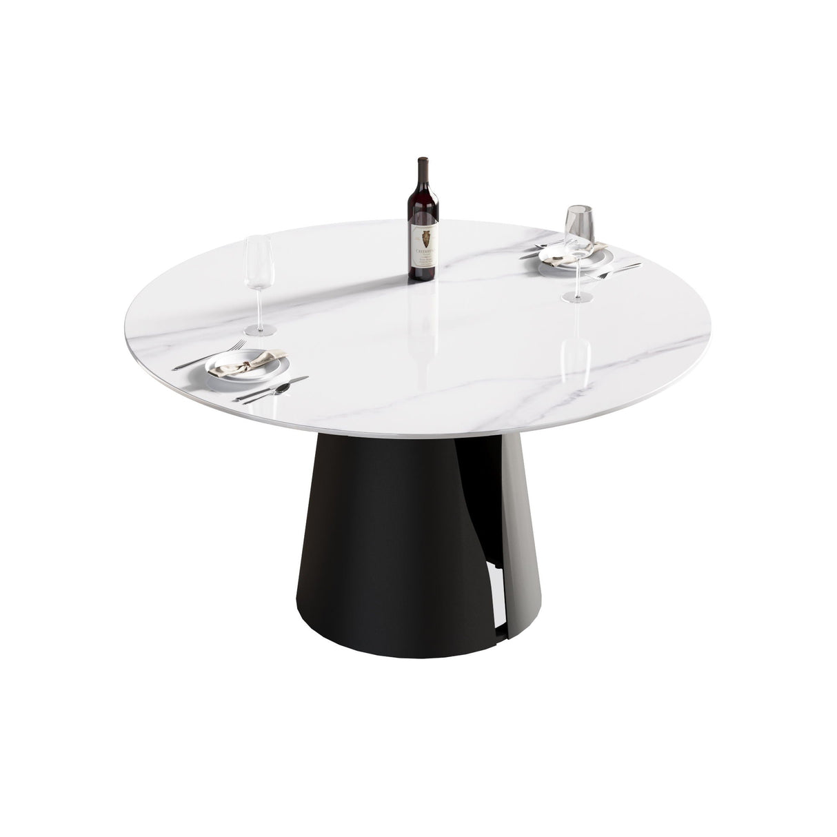 Couch.com 53.15" Modern Artificial Stone Round Carbon Steel Base Dining Table, Can Accommodate 6 People White / Black, Durable Design, Easy to Clean, Marble/Stone Construction, White Finish by Couch.com