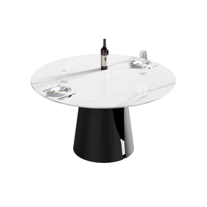 Couch.com 53.15" Modern Artificial Stone Round Carbon Steel Base Dining Table, Can Accommodate 6 People White / Black, Durable Design, Easy to Clean, Marble/Stone Construction, White Finish by Couch.com