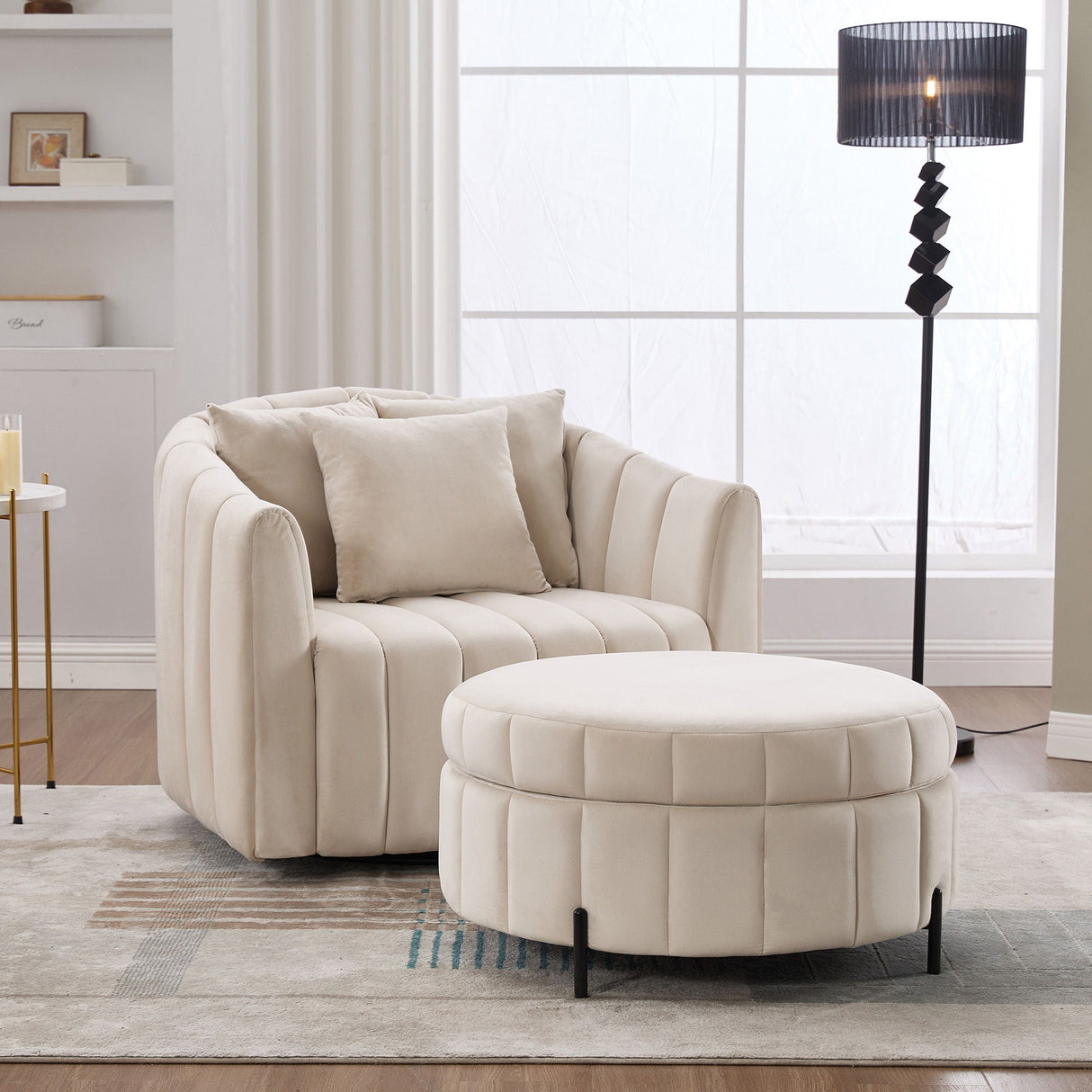 Oversized Velvet Swivel Barrel Accent Chair And Ottoman Set With Storage by Couch.com