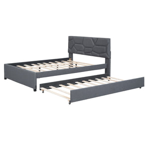 Upholstered Platform Bed With Brick Pattern Headboard And Twin Long Size Trundle by Couch.com