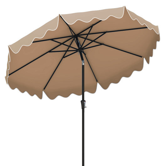 9 Feet Patio Umbrella with Crank Handle and Push Button Tilt-Brown