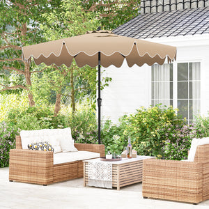 9 Feet Patio Umbrella with Crank Handle and Push Button Tilt-Brown