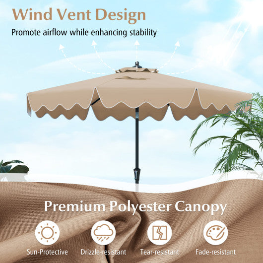 9 Feet Patio Umbrella with Crank Handle and Push Button Tilt-Brown