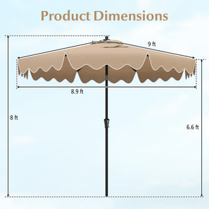 9 Feet Patio Umbrella with Crank Handle and Push Button Tilt-Brown