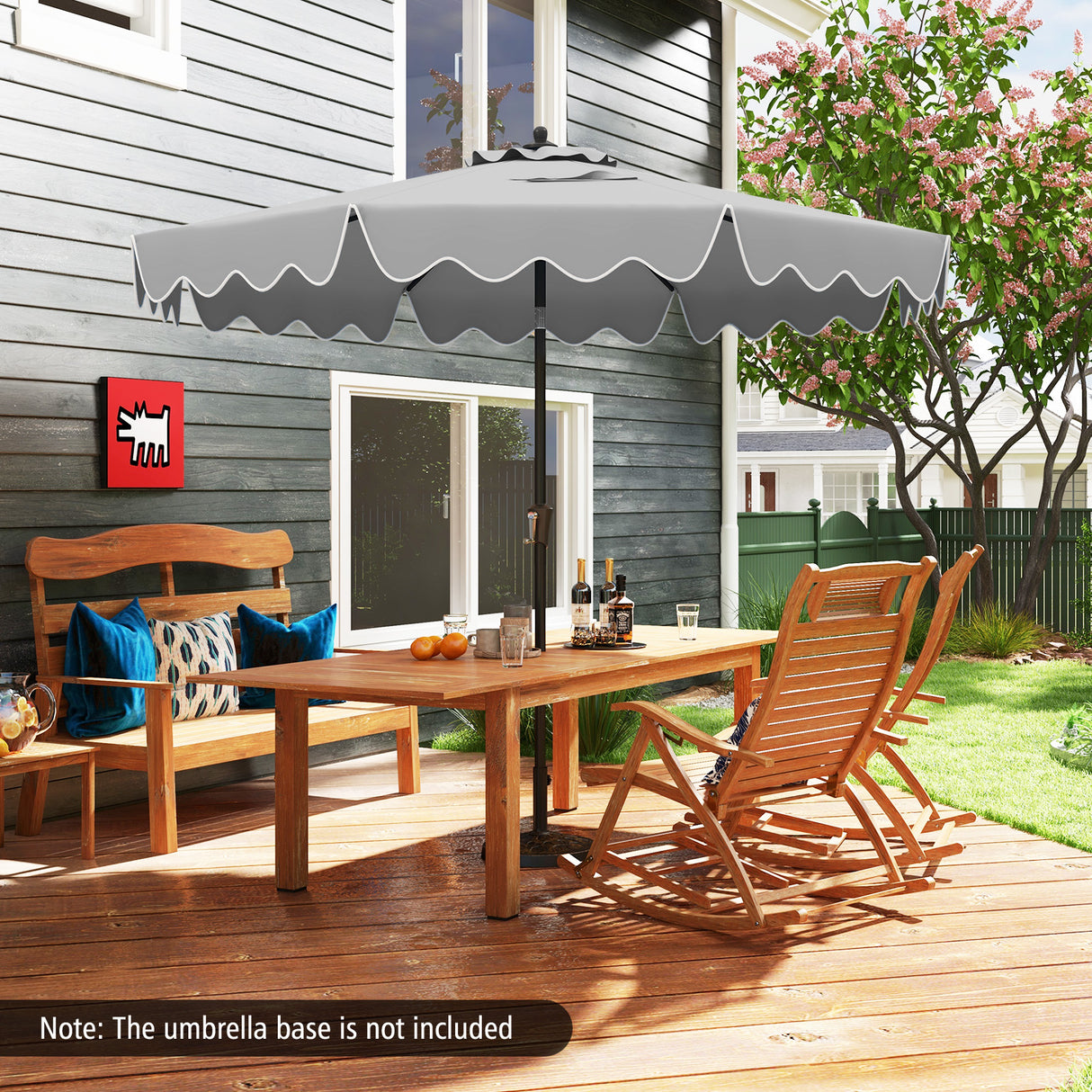9 Feet Patio Umbrella with Crank Handle and Push Button Tilt-Gray