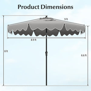 9 Feet Patio Umbrella with Crank Handle and Push Button Tilt-Gray
