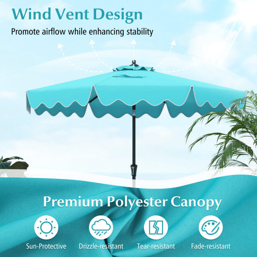 9 Feet Patio Umbrella with Crank Handle and Push Button Tilt-Turquoise