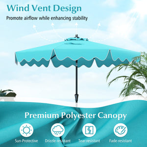 9 Feet Patio Umbrella with Crank Handle and Push Button Tilt-Turquoise