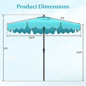 9 Feet Patio Umbrella with Crank Handle and Push Button Tilt-Turquoise