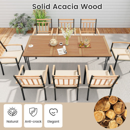 9-Piece Patio Dining Set 35.5 Inch Acacia Wood Table with Umbrella Hole and 24-Inch Wide Chairs