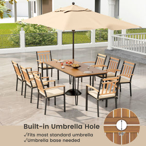 9-Piece Patio Dining Set 35.5 Inch Acacia Wood Table with Umbrella Hole and 24-Inch Wide Chairs