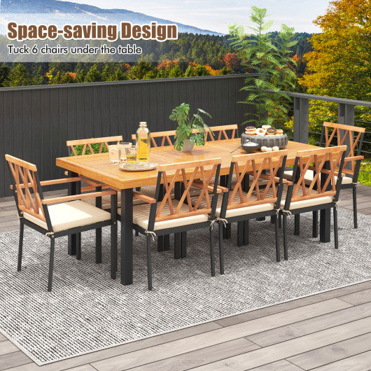 9 Pieces Patio Dining Set 39.5 Inch Acacia Wood Table with Umbrella Hole and 22.5-Inch Wide Chairs