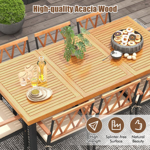 9 Pieces Patio Dining Set 39.5 Inch Acacia Wood Table with Umbrella Hole and 22.5-Inch Wide Chairs