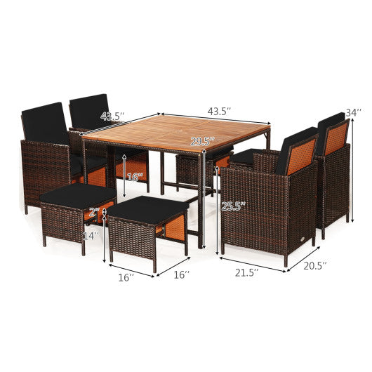 9 Pieces Patio Rattan Dining Cushioned Chairs Set-Black