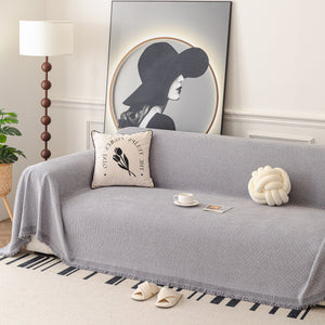 Textured Woven Modern Sofa Cover, Natural Blend Decorative Couch Throw Blanket