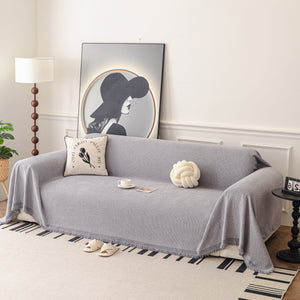 Textured Woven Modern Sofa Cover, Natural Blend Decorative Couch Throw Blanket