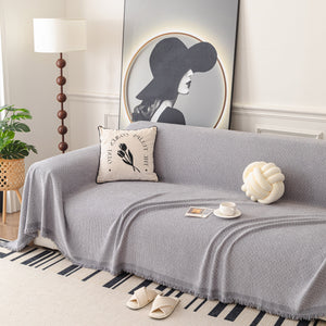 Textured Woven Modern Sofa Cover, Natural Blend Decorative Couch Throw Blanket