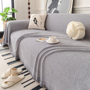 Textured Woven Modern Sofa Cover, Natural Blend Decorative Couch Throw Blanket