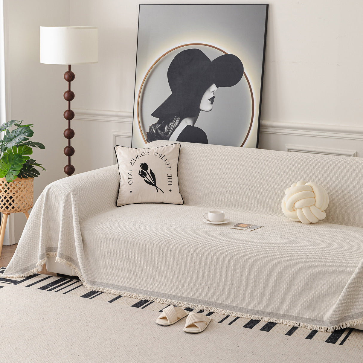 Textured Woven Modern Sofa Cover, Natural Blend Decorative Couch Throw Blanket