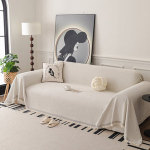 Textured Woven Modern Sofa Cover, Natural Blend Decorative Couch Throw Blanket