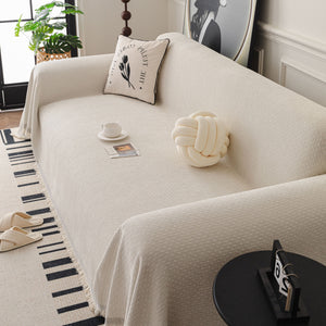 Textured Woven Modern Sofa Cover, Natural Blend Decorative Couch Throw Blanket