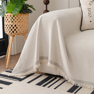 Textured Woven Modern Sofa Cover, Natural Blend Decorative Couch Throw Blanket