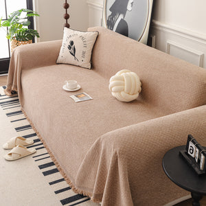 Textured Woven Modern Sofa Cover, Natural Blend Decorative Couch Throw Blanket