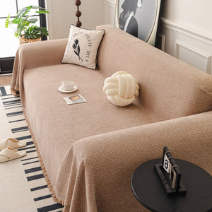 Textured Woven Modern Sofa Cover, Natural Blend Decorative Couch Throw Blanket