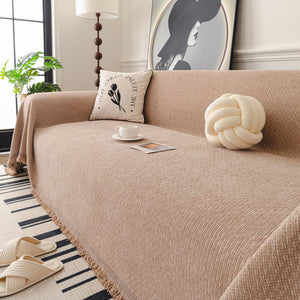 Textured Woven Modern Sofa Cover, Natural Blend Decorative Couch Throw Blanket