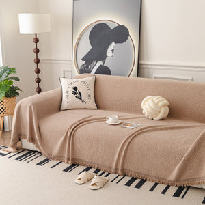 Textured Woven Modern Sofa Cover, Natural Blend Decorative Couch Throw Blanket