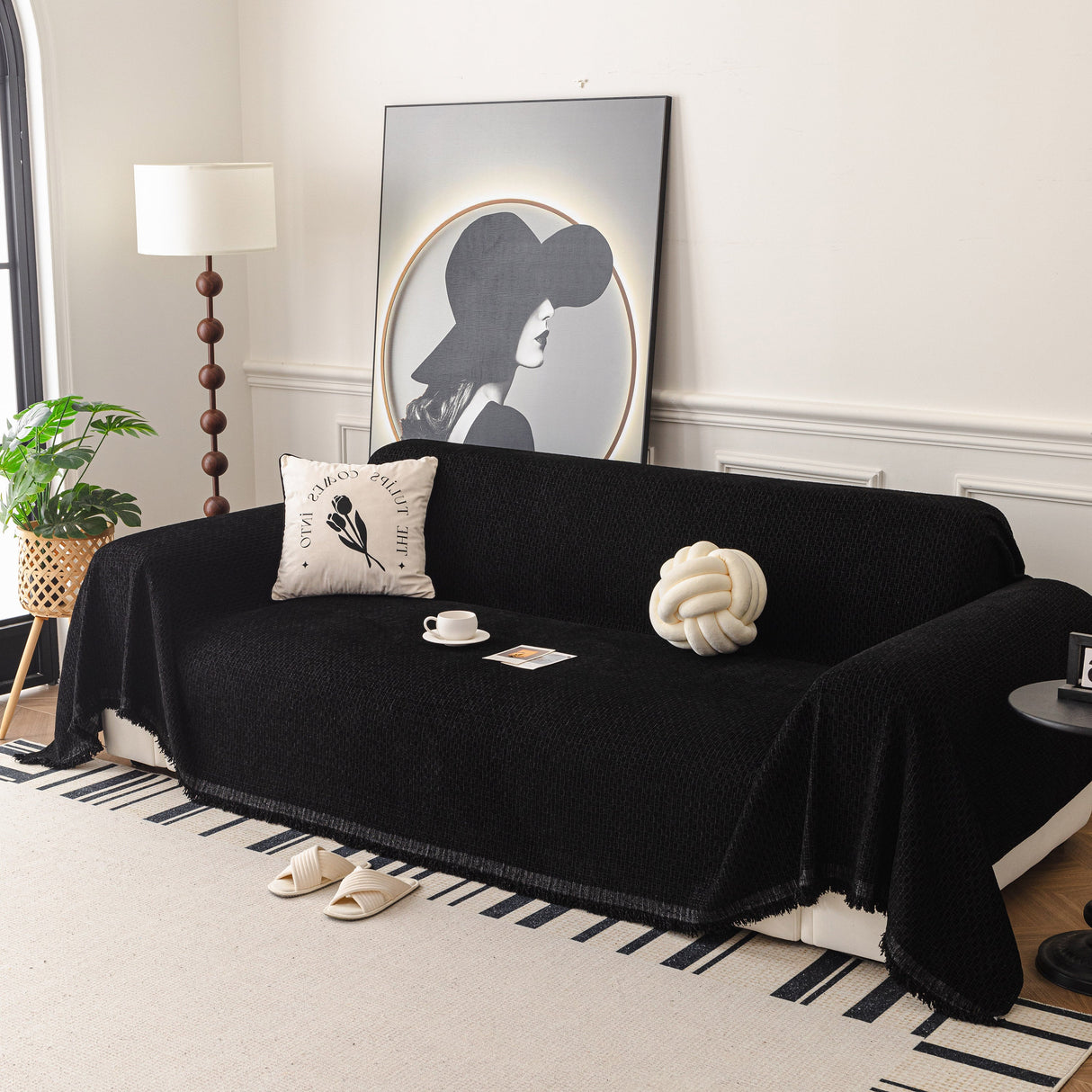 Textured Woven Modern Sofa Cover, Natural Blend Decorative Couch Throw Blanket