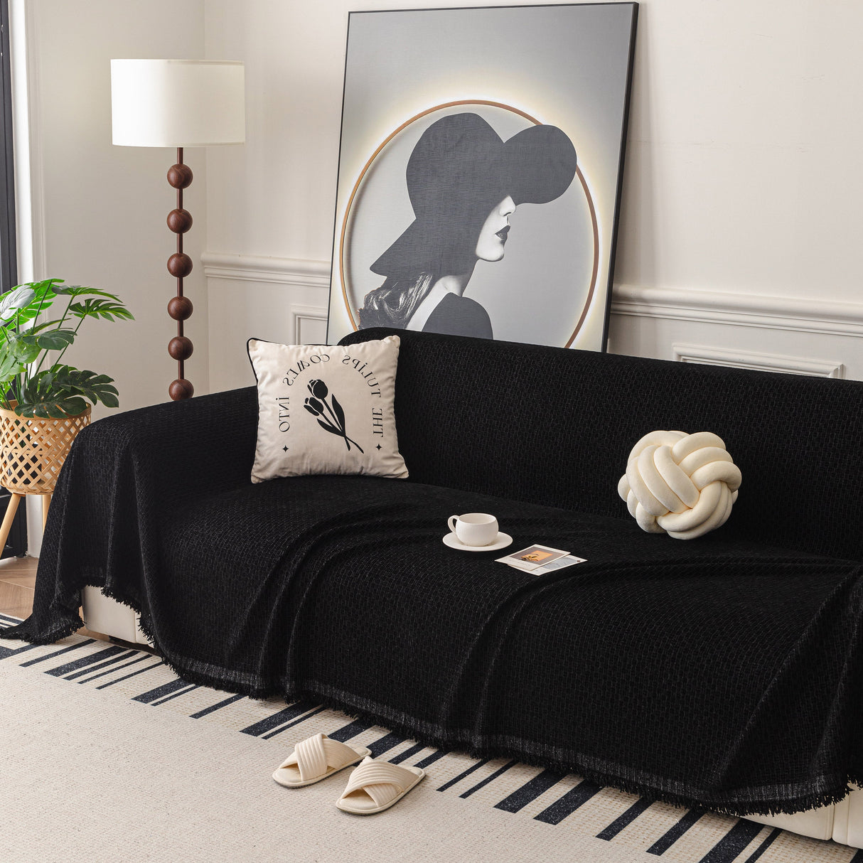 Textured Woven Modern Sofa Cover, Natural Blend Decorative Couch Throw Blanket