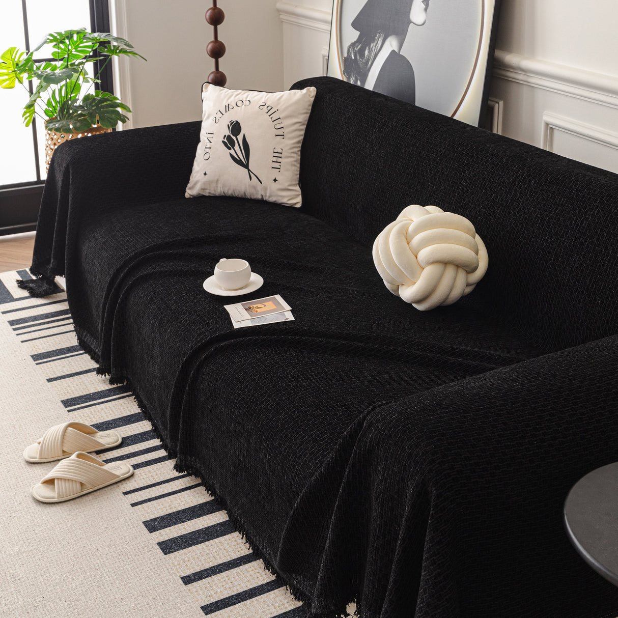 Textured Woven Modern Sofa Cover, Natural Blend Decorative Couch Throw Blanket