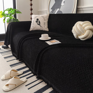 Textured Woven Modern Sofa Cover, Natural Blend Decorative Couch Throw Blanket