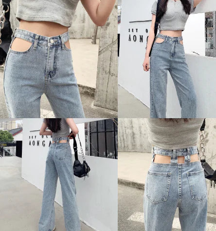 Women’s High Waist Loose Fit Blue Denim Trousers